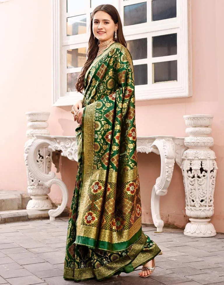 Dark Green Silk Plain Sarees