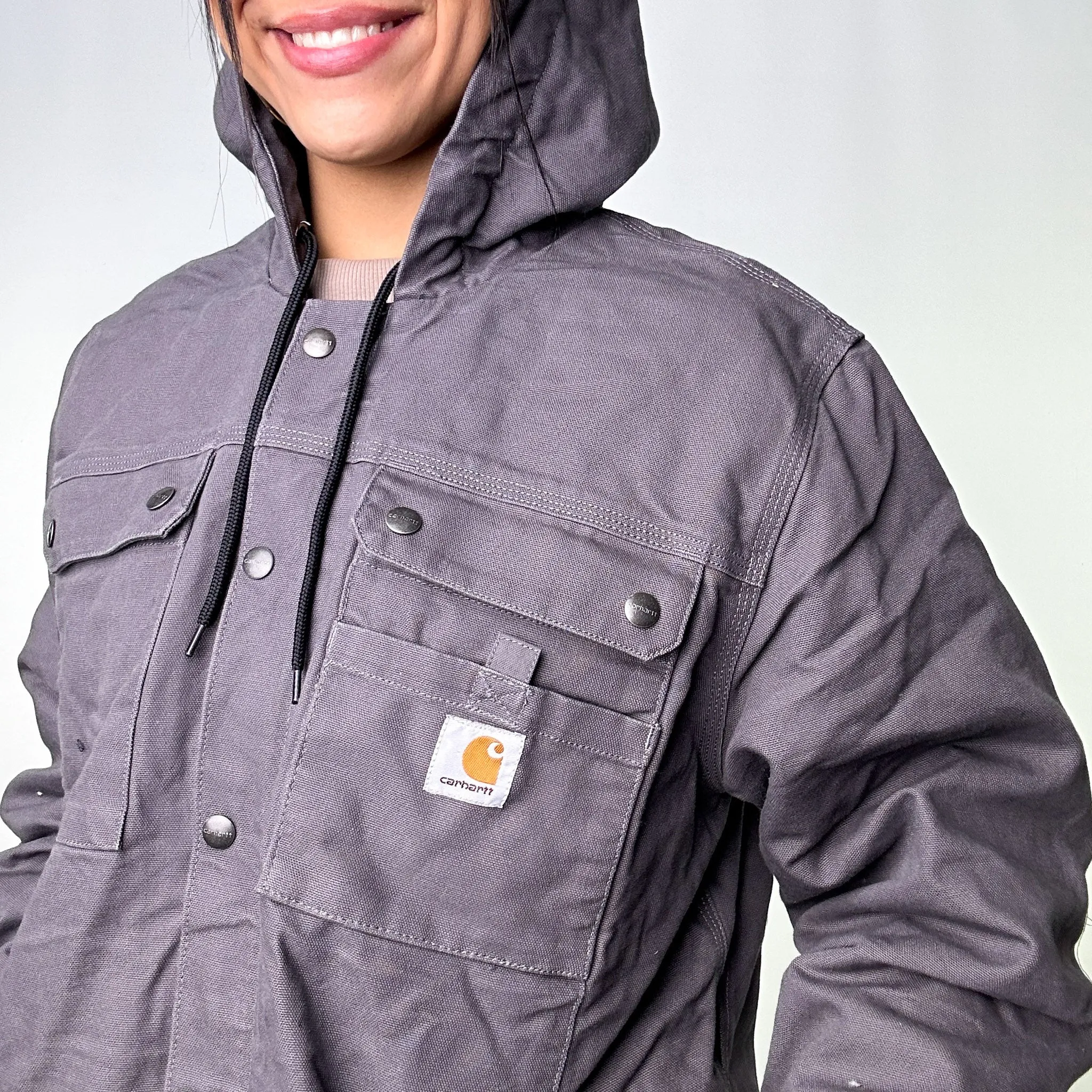 Dark Grey Vintage Carhartt Sherpa Lined Deadstock Workwear Jacket Coat (M)