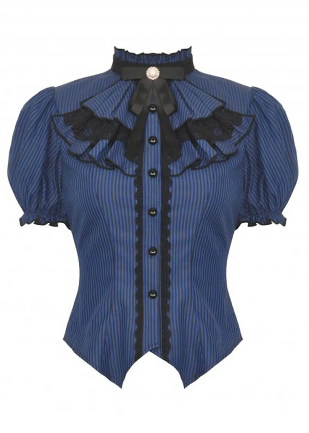 Dark In Love Victorian Frilly Striped Blouse Blue Black