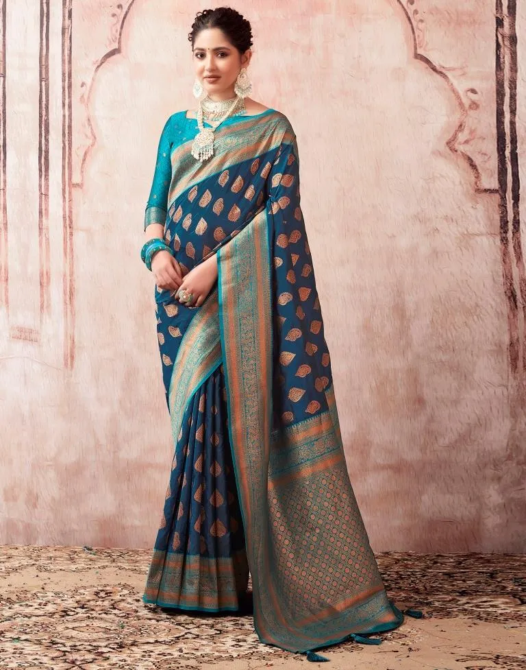 Dark Sea Blue Silk Plain Sarees