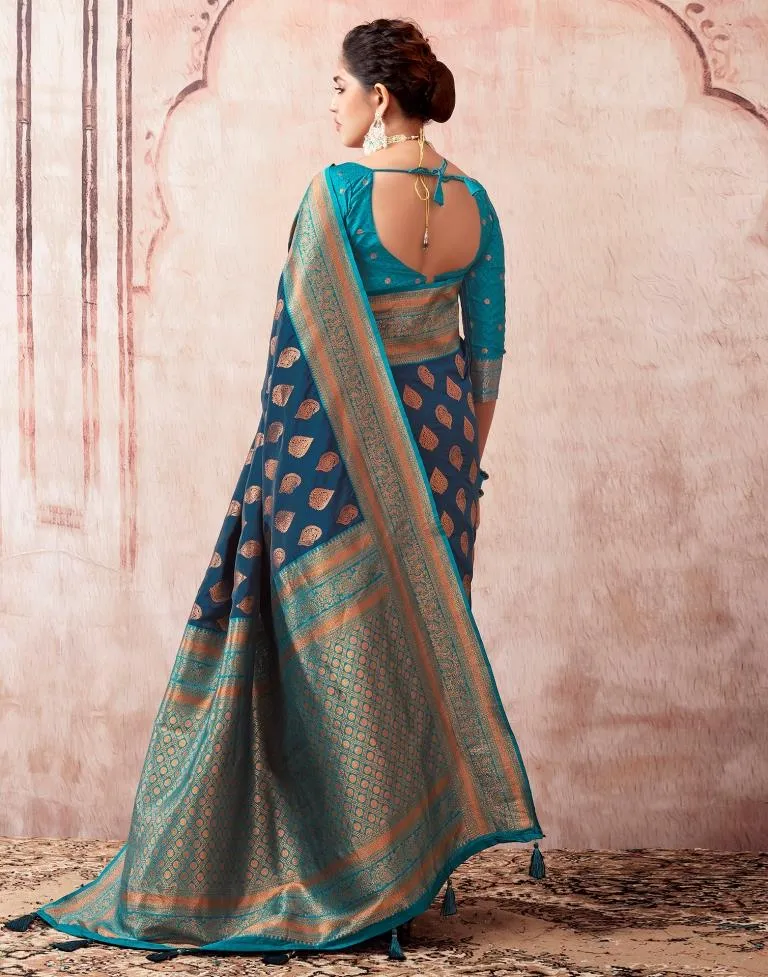 Dark Sea Blue Silk Plain Sarees