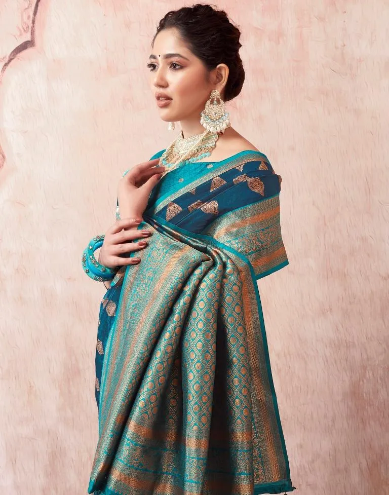 Dark Sea Blue Silk Plain Sarees