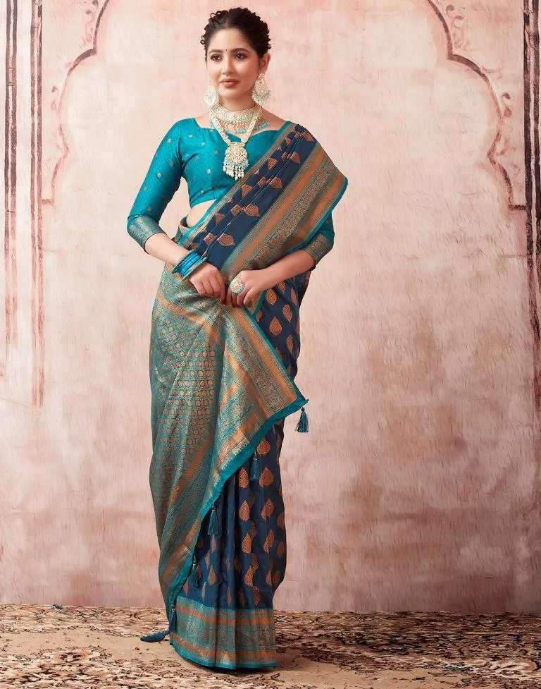 Dark Sea Blue Silk Plain Sarees