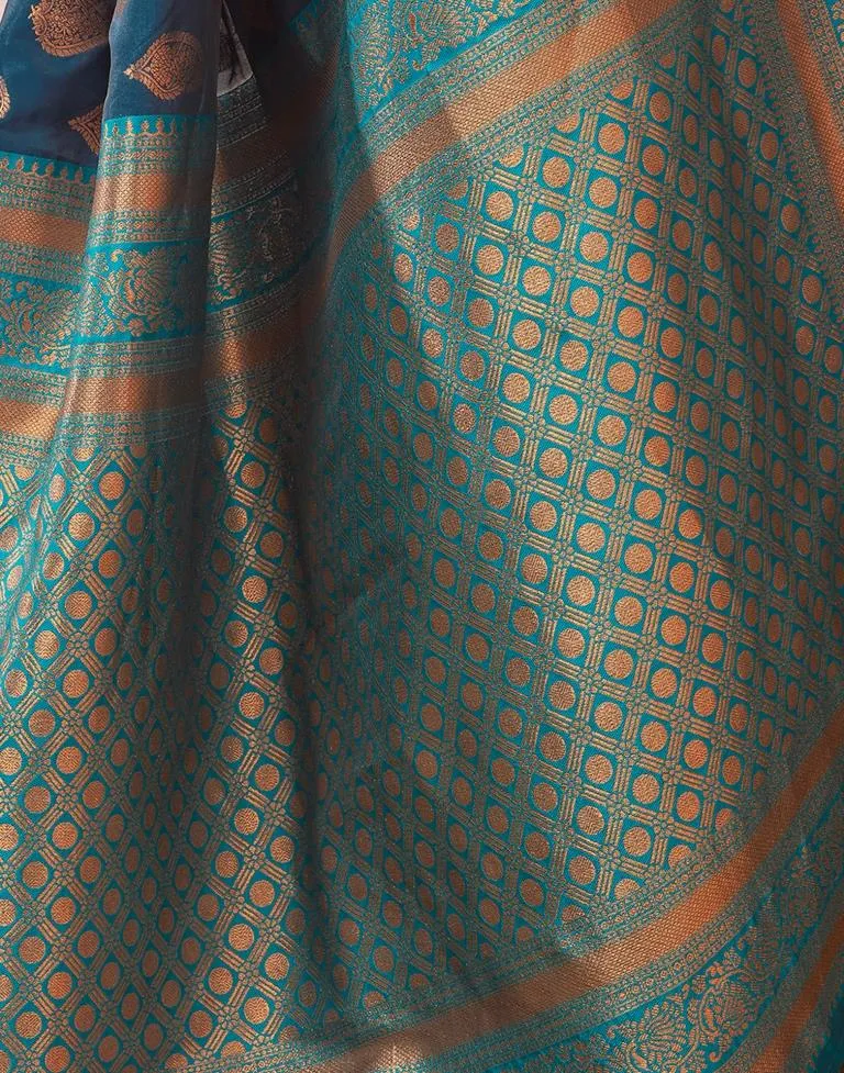 Dark Sea Blue Silk Plain Sarees