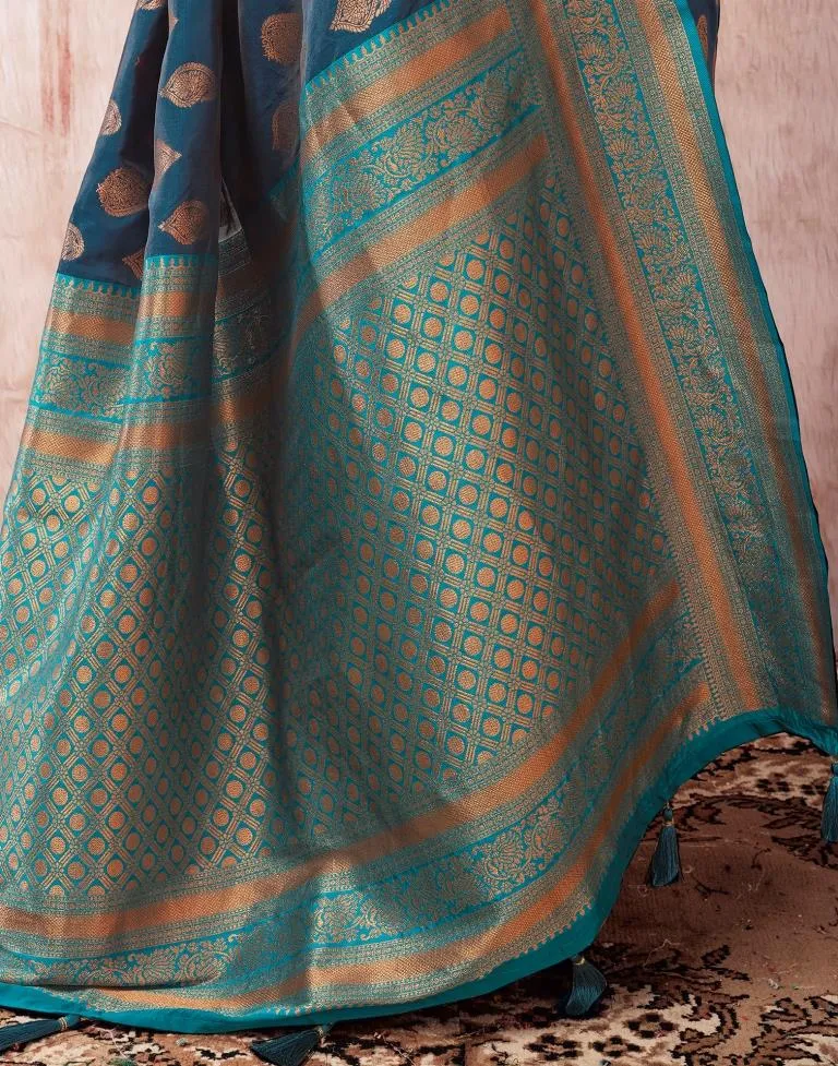 Dark Sea Blue Silk Plain Sarees