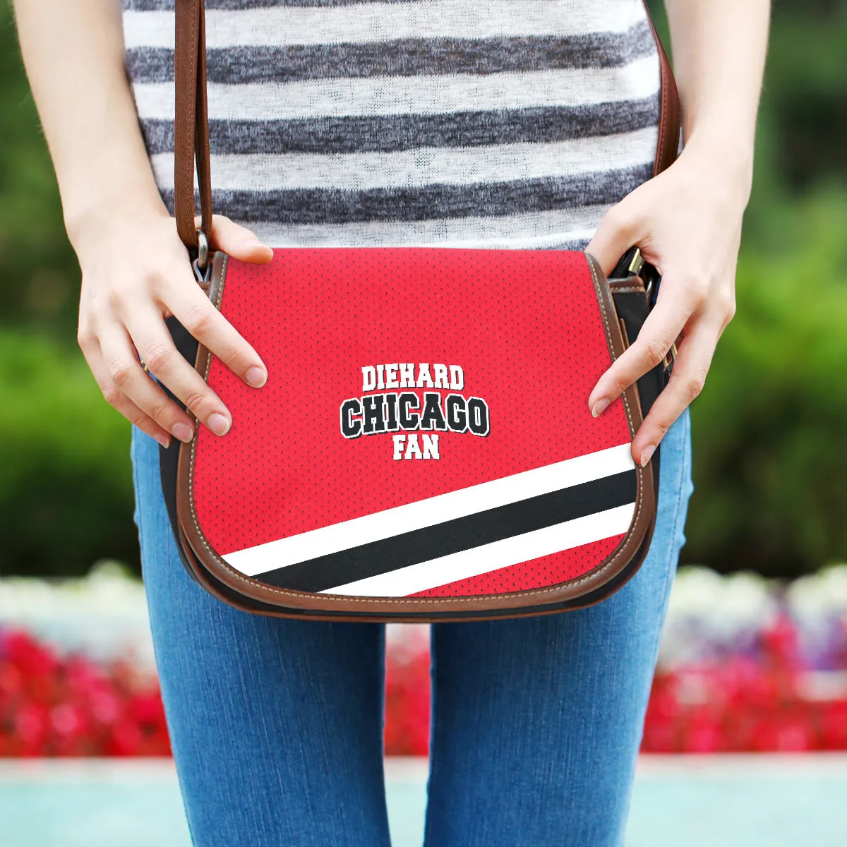 Diehard Chicago Fan Sports Leather Trim Saddle Bag