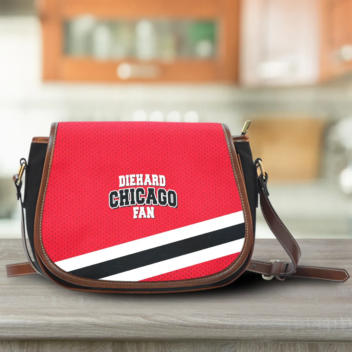 Diehard Chicago Fan Sports Leather Trim Saddle Bag