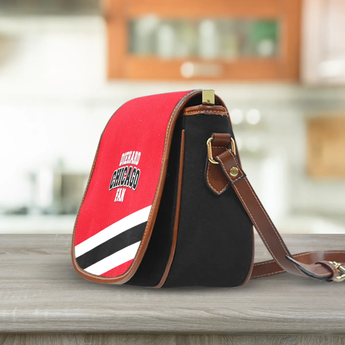 Diehard Chicago Fan Sports Leather Trim Saddle Bag