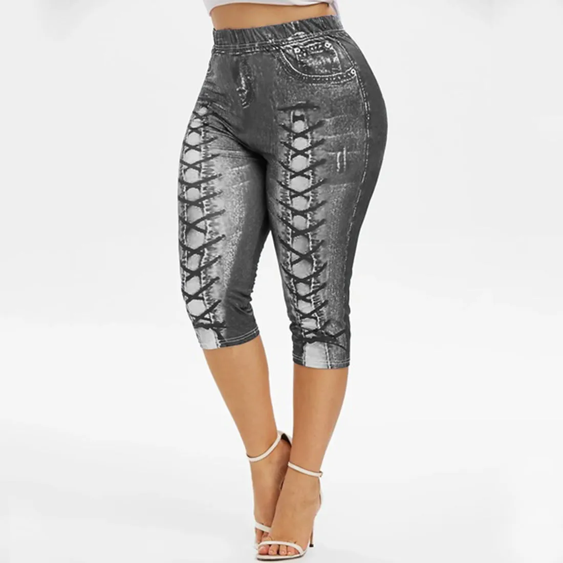 Digital Printing Denim Sports Pocket Leggings