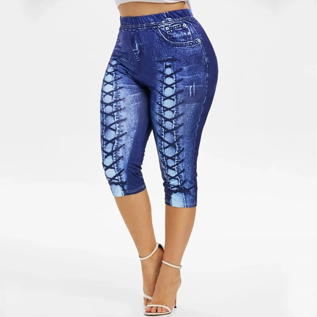 Digital Printing Denim Sports Pocket Leggings