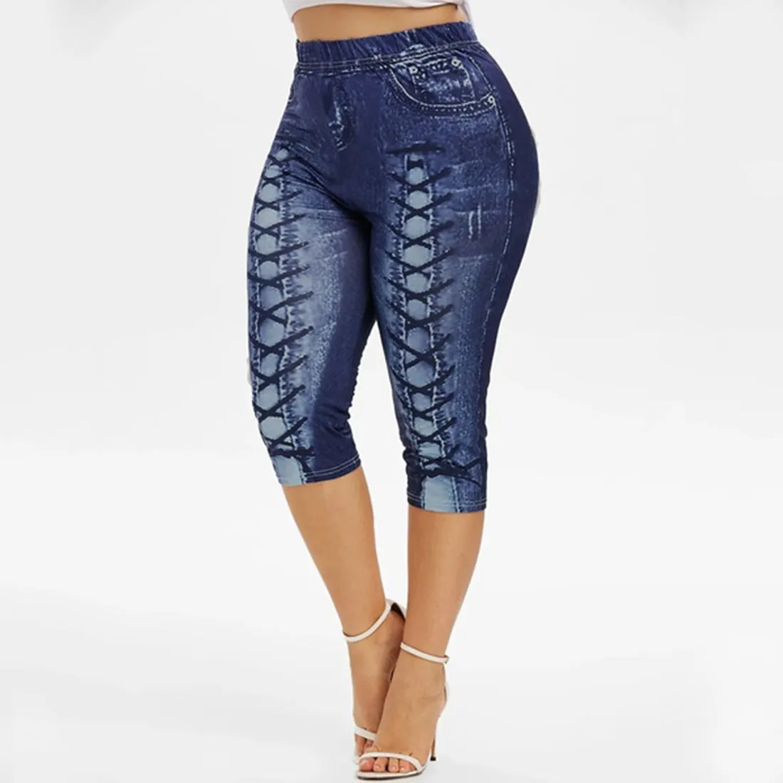 Digital Printing Denim Sports Pocket Leggings