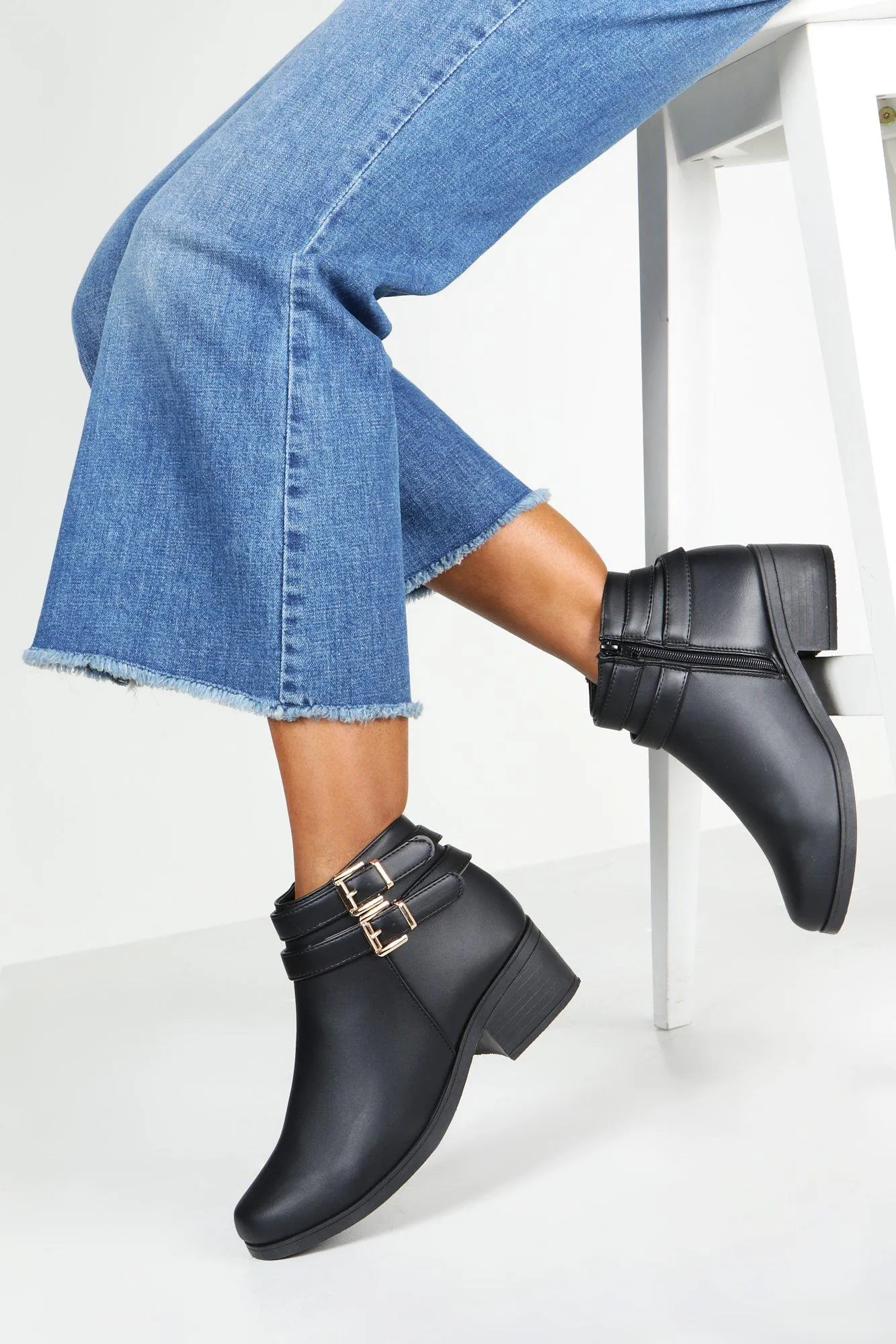 Double Buckle Chelsea Ankle Boots