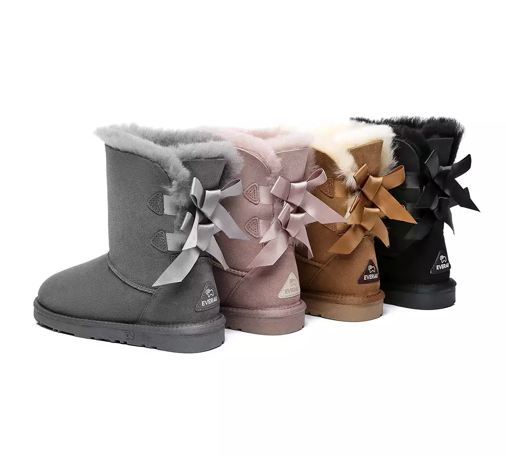 EVERAU Double Baily Short Back Bow Sheepskin Women Boots