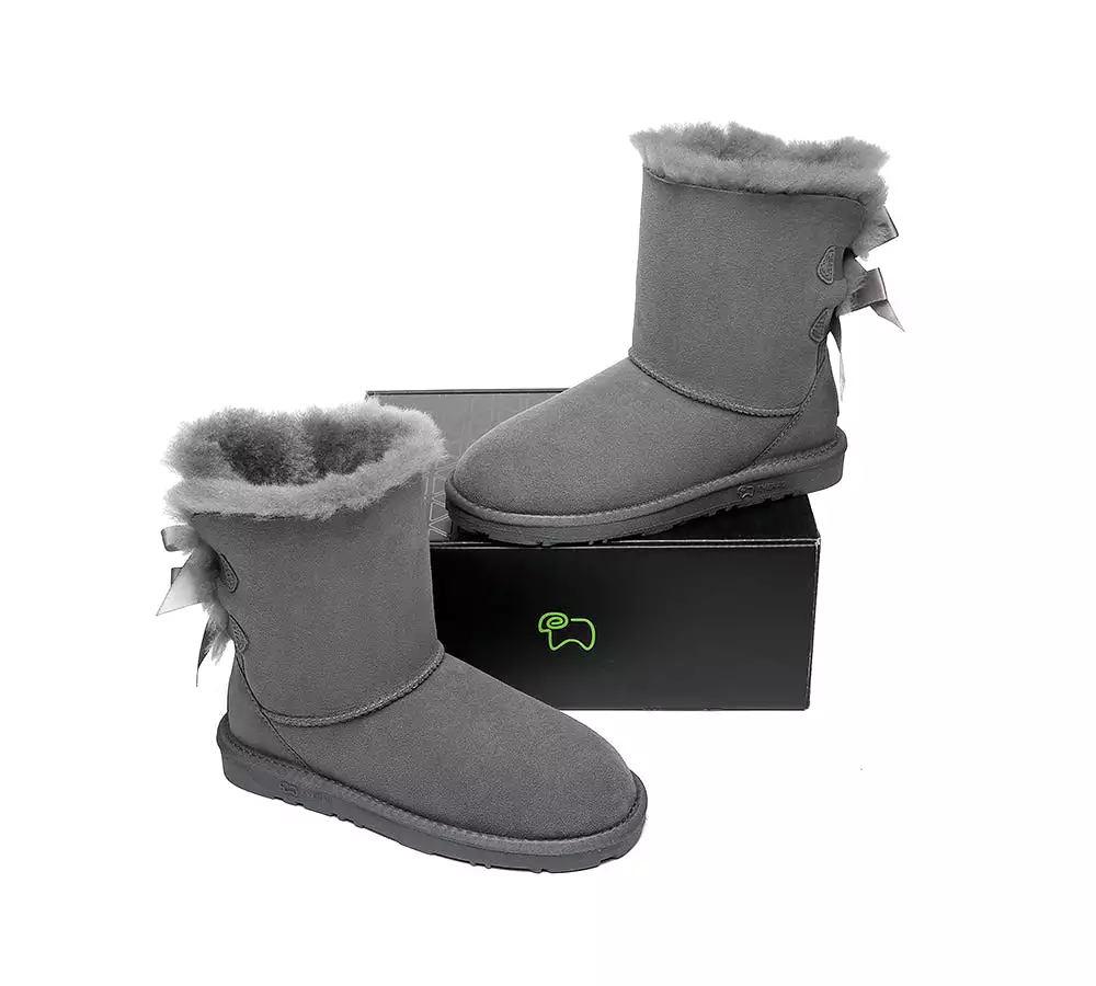 EVERAU Double Baily Short Back Bow Sheepskin Women Boots