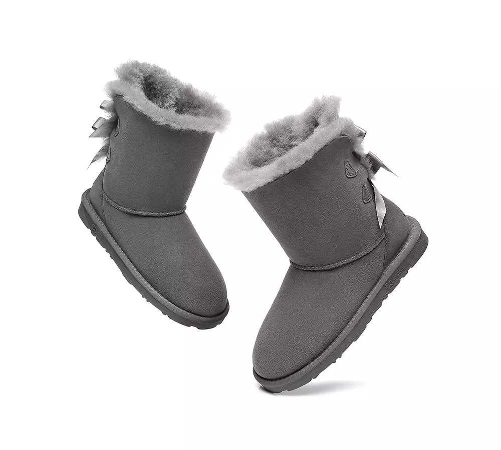 EVERAU Double Baily Short Back Bow Sheepskin Women Boots