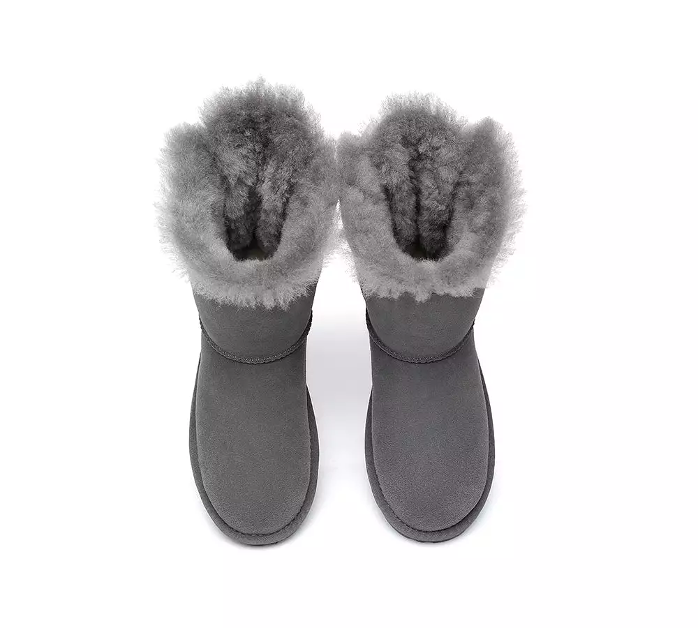 EVERAU Double Baily Short Back Bow Sheepskin Women Boots