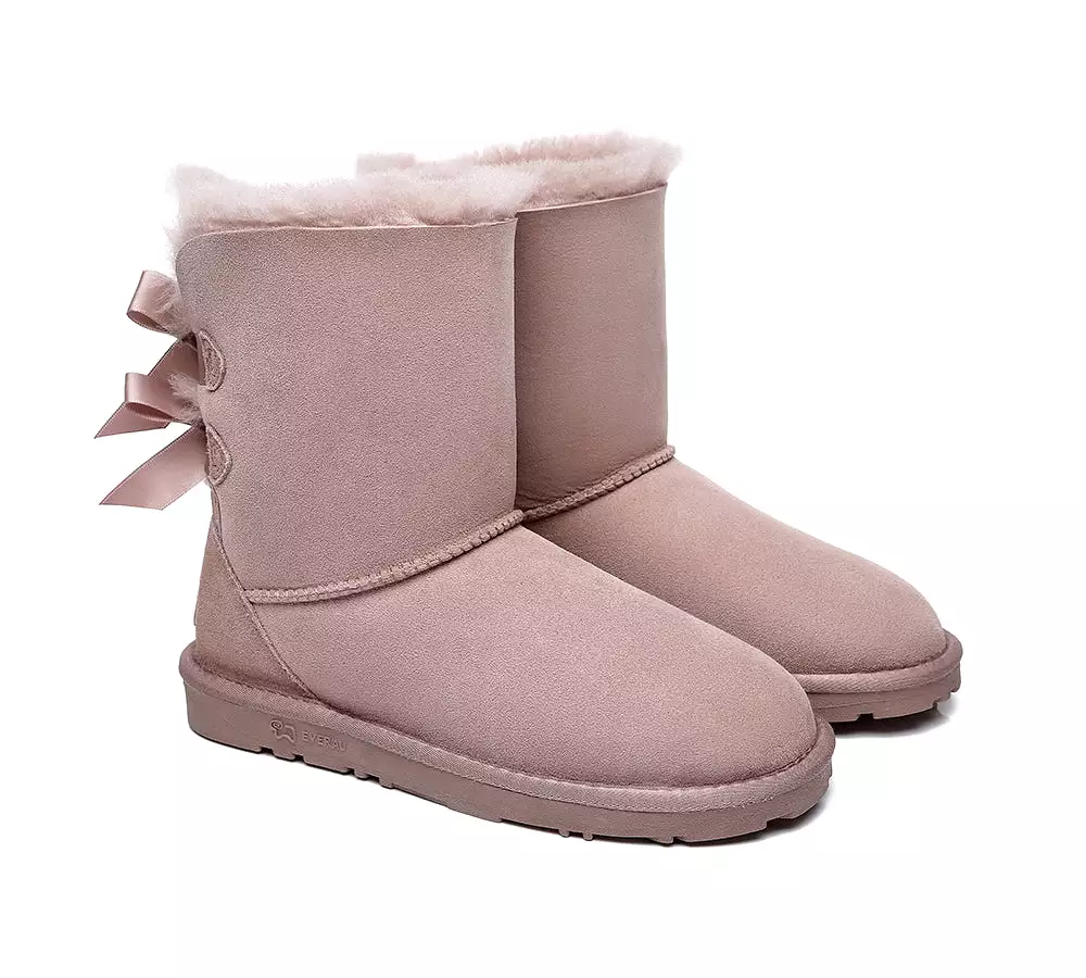 EVERAU Double Baily Short Back Bow Sheepskin Women Boots