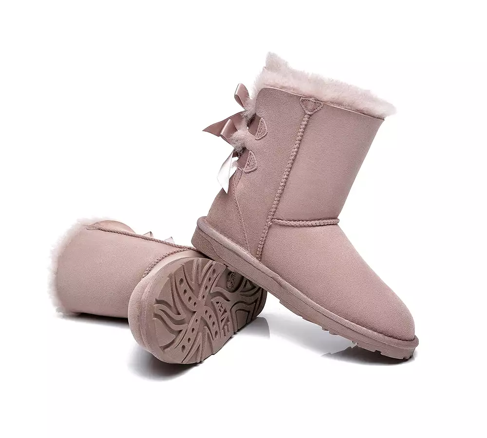 EVERAU Double Baily Short Back Bow Sheepskin Women Boots