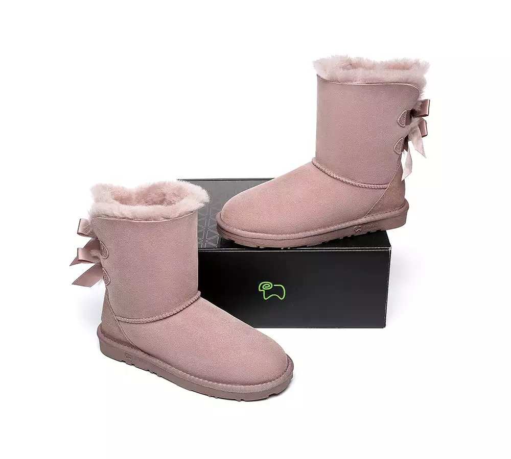 EVERAU Double Baily Short Back Bow Sheepskin Women Boots