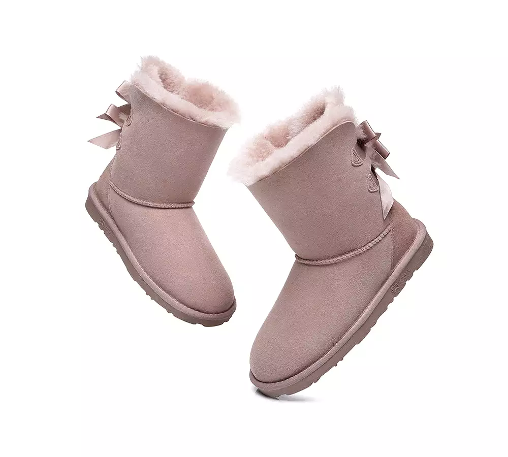 EVERAU Double Baily Short Back Bow Sheepskin Women Boots