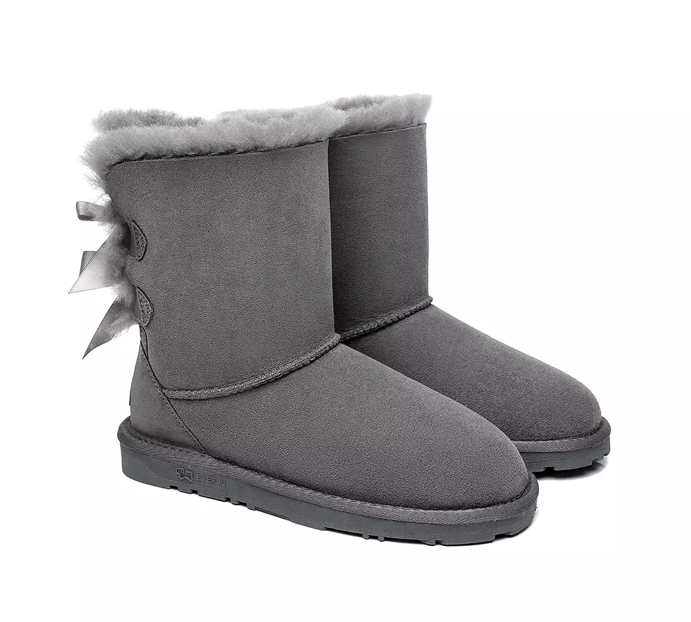 EVERAU Double Baily Short Back Bow Sheepskin Women Boots