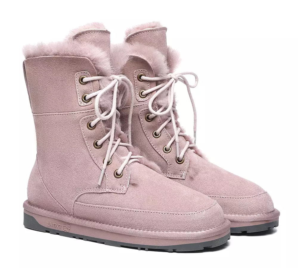 EVERAU Lace Up Ankle Fashion Sheepskin Women Boots Pathfinder