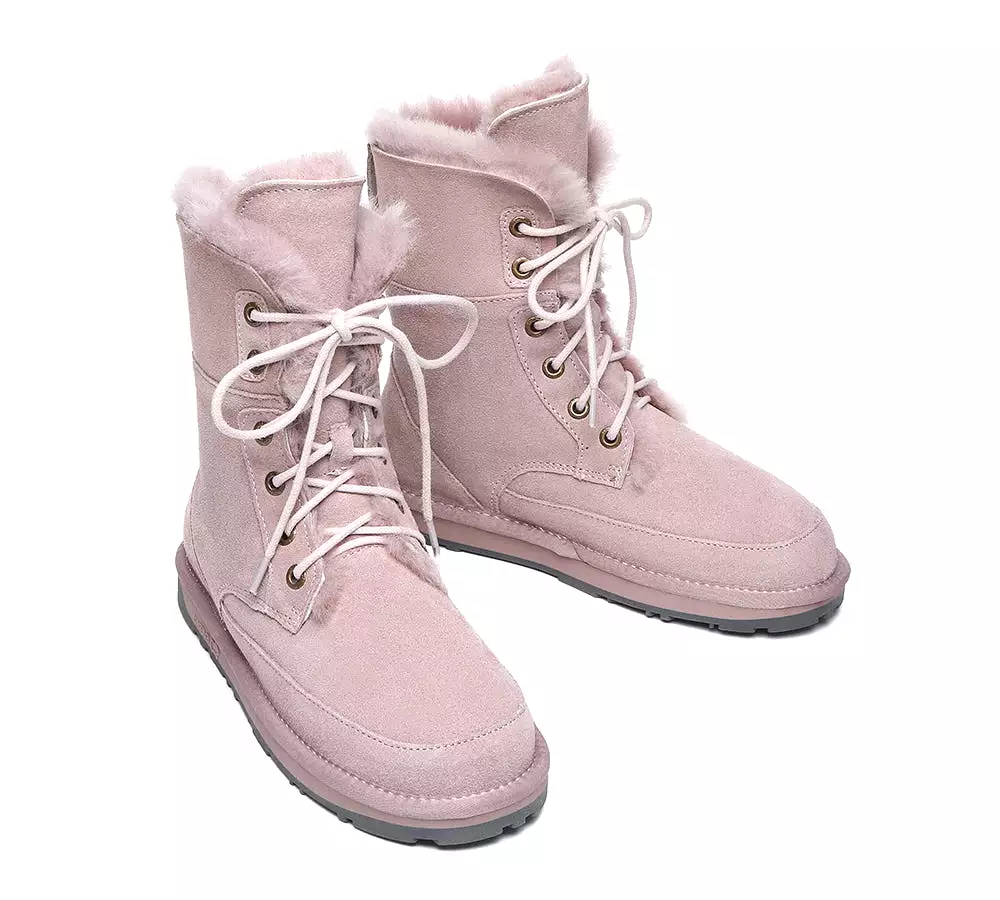 EVERAU Lace Up Ankle Fashion Sheepskin Women Boots Pathfinder