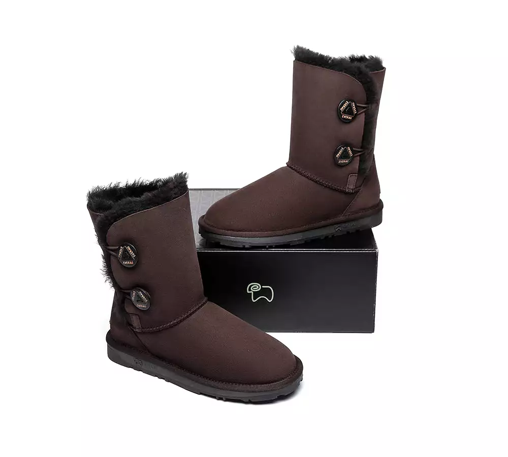 EVERAU Twin Button Short Sheepskin Boots