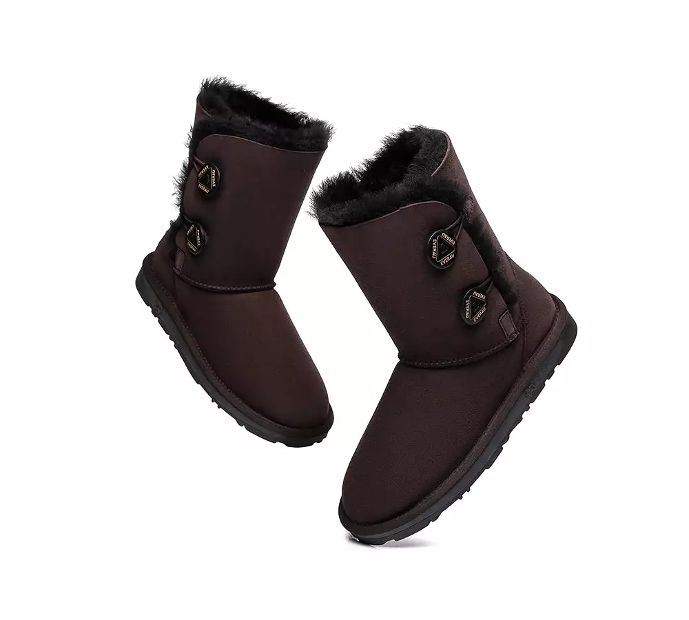 EVERAU Twin Button Short Sheepskin Boots