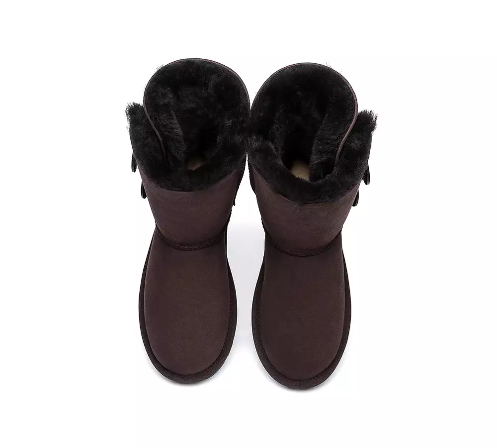 EVERAU Twin Button Short Sheepskin Boots