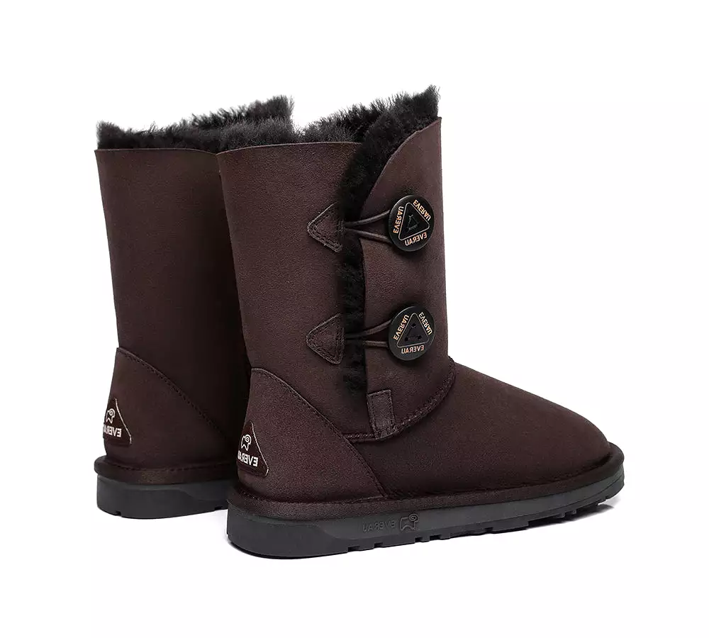 EVERAU Twin Button Short Sheepskin Boots