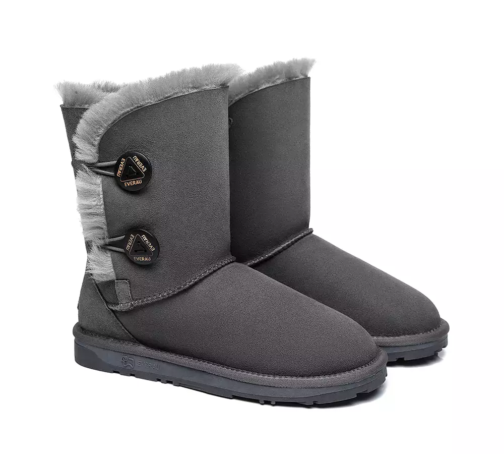 EVERAU Twin Button Short Sheepskin Boots