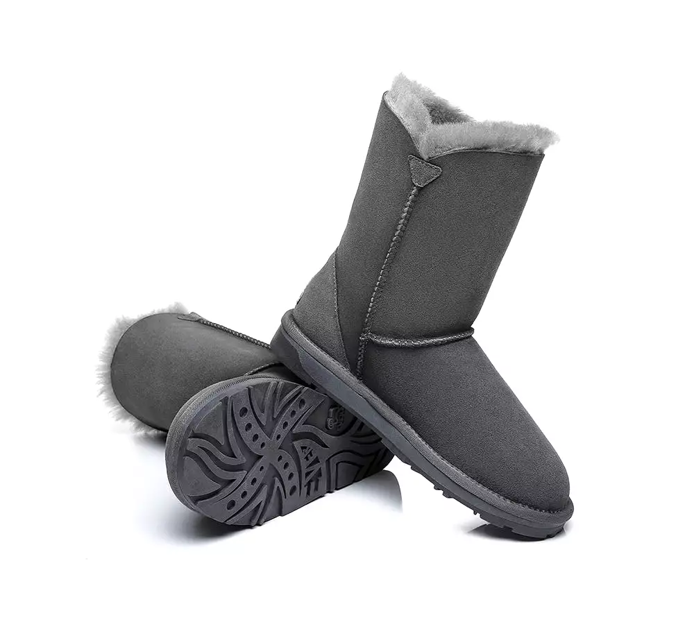 EVERAU Twin Button Short Sheepskin Boots