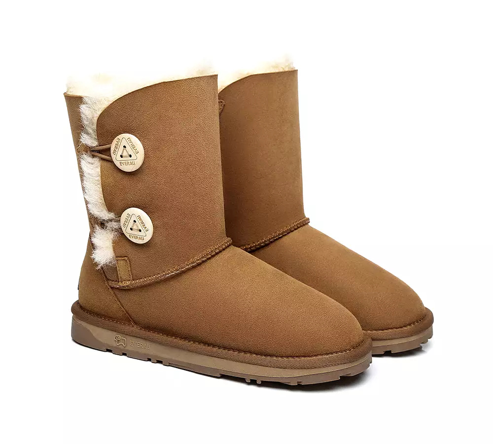 EVERAU Twin Button Short Sheepskin Boots