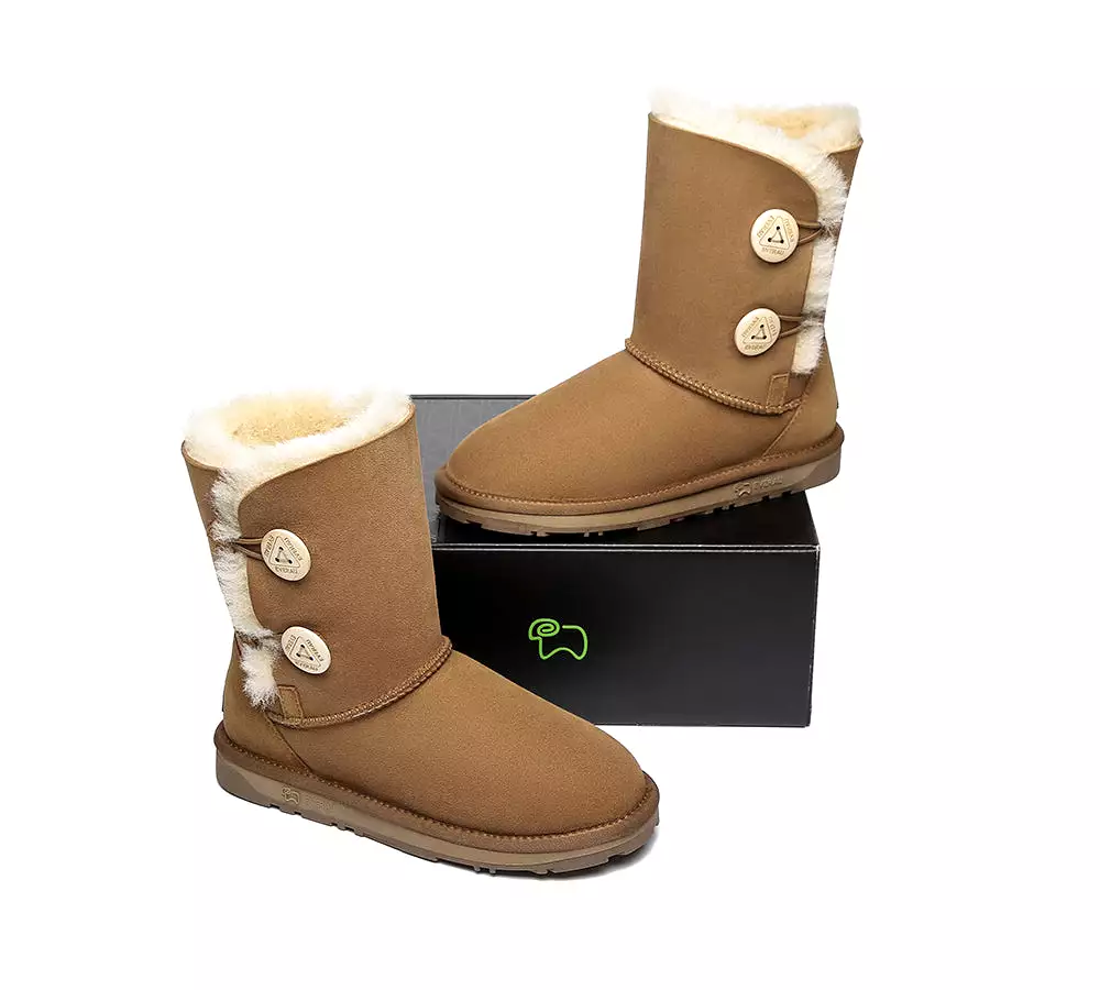 EVERAU Twin Button Short Sheepskin Boots