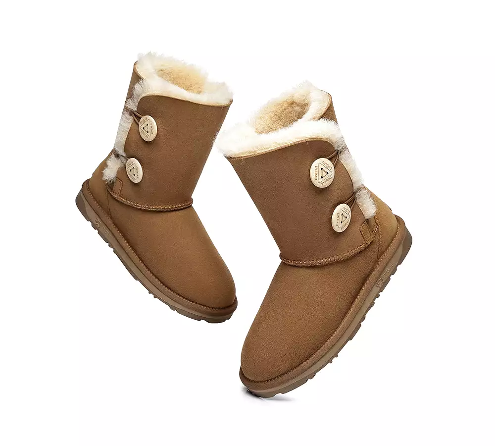 EVERAU Twin Button Short Sheepskin Boots