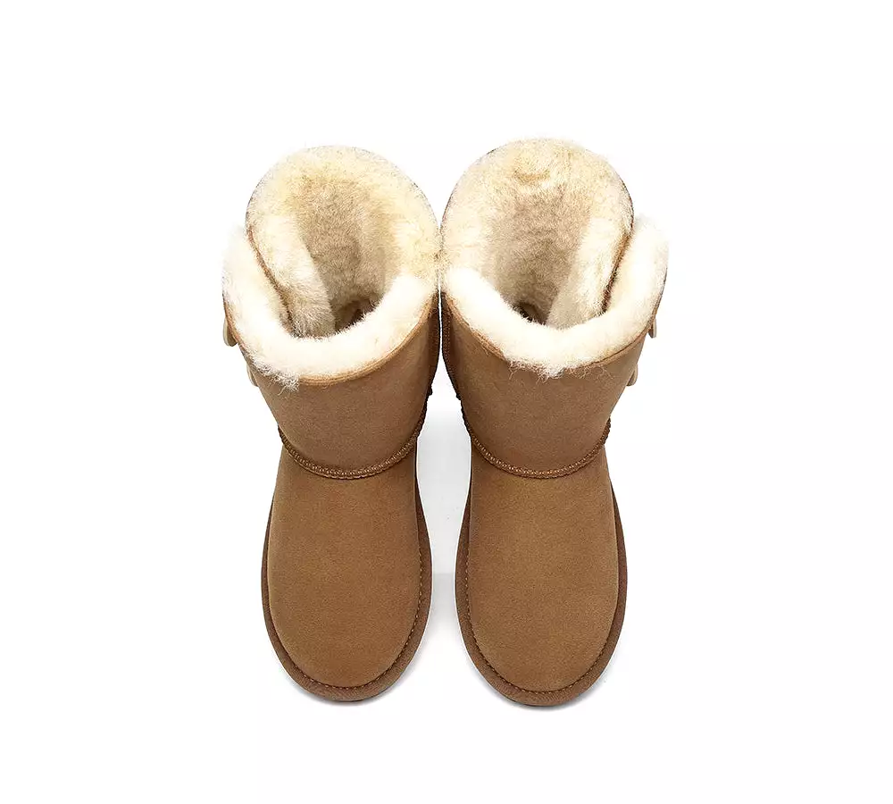 EVERAU Twin Button Short Sheepskin Boots