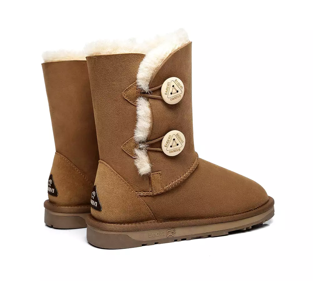 EVERAU Twin Button Short Sheepskin Boots