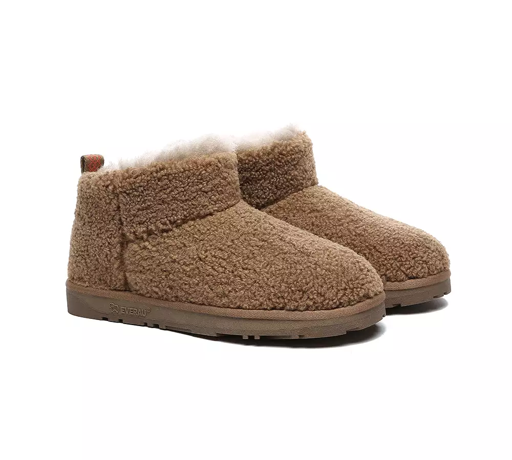 EVERAU UGG Sheepskin Wool Plush Ankle Boots Ultra Teddycozy