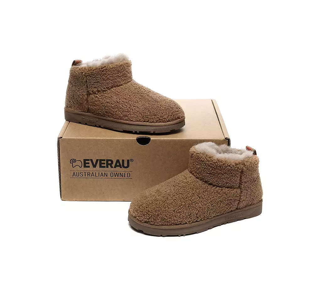 EVERAU UGG Sheepskin Wool Plush Ankle Boots Ultra Teddycozy