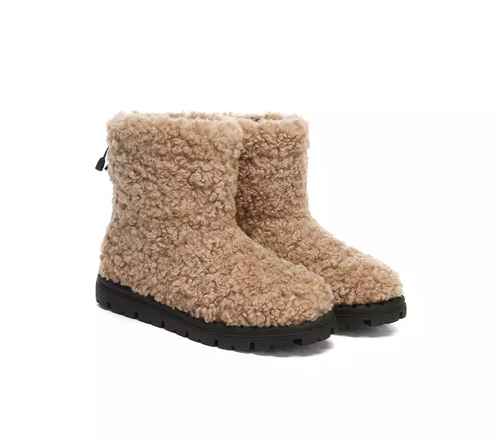 EVERAU UGG Sheepskin Wool Plush Drawstring Boots Peggy