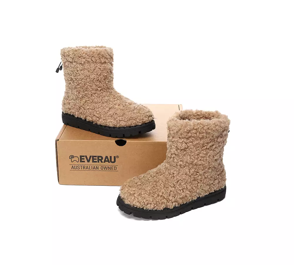 EVERAU UGG Sheepskin Wool Plush Drawstring Boots Peggy