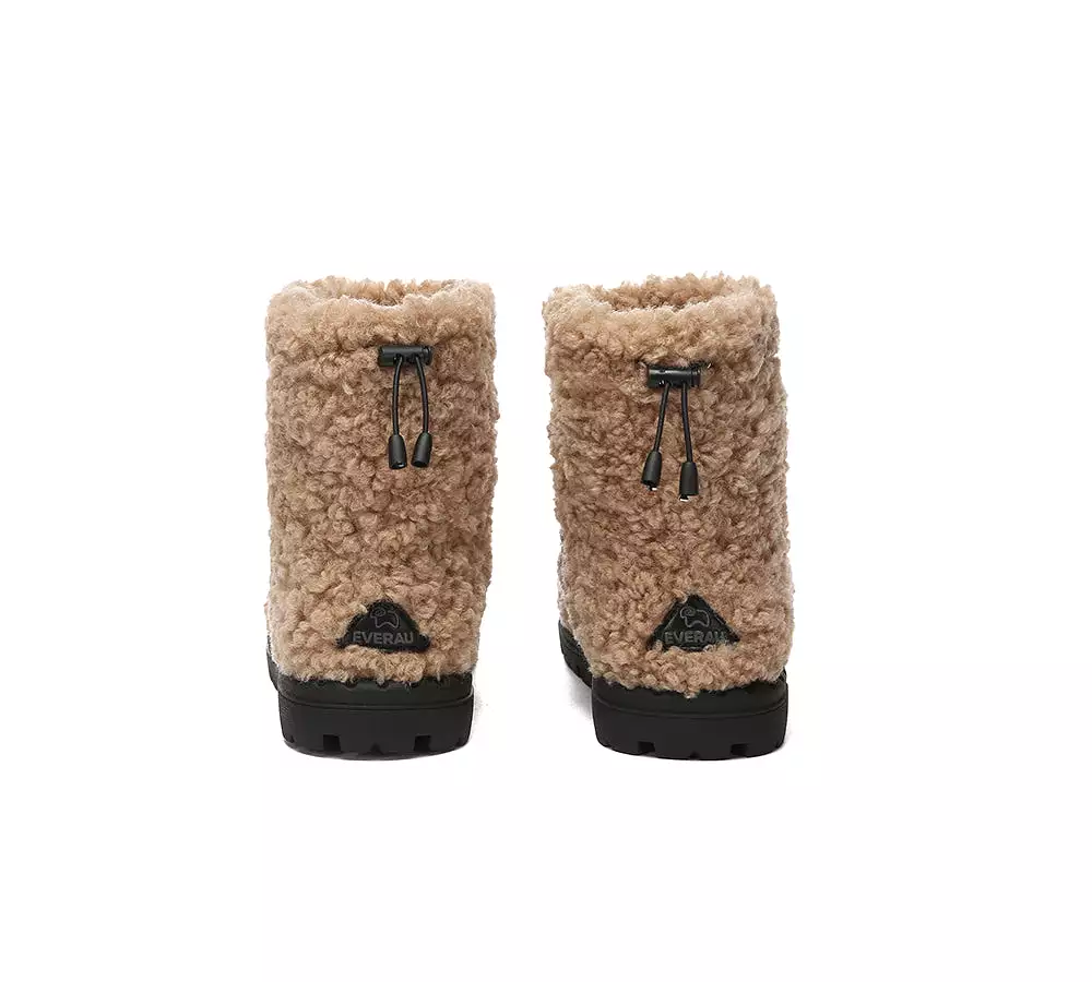 EVERAU UGG Sheepskin Wool Plush Drawstring Boots Peggy