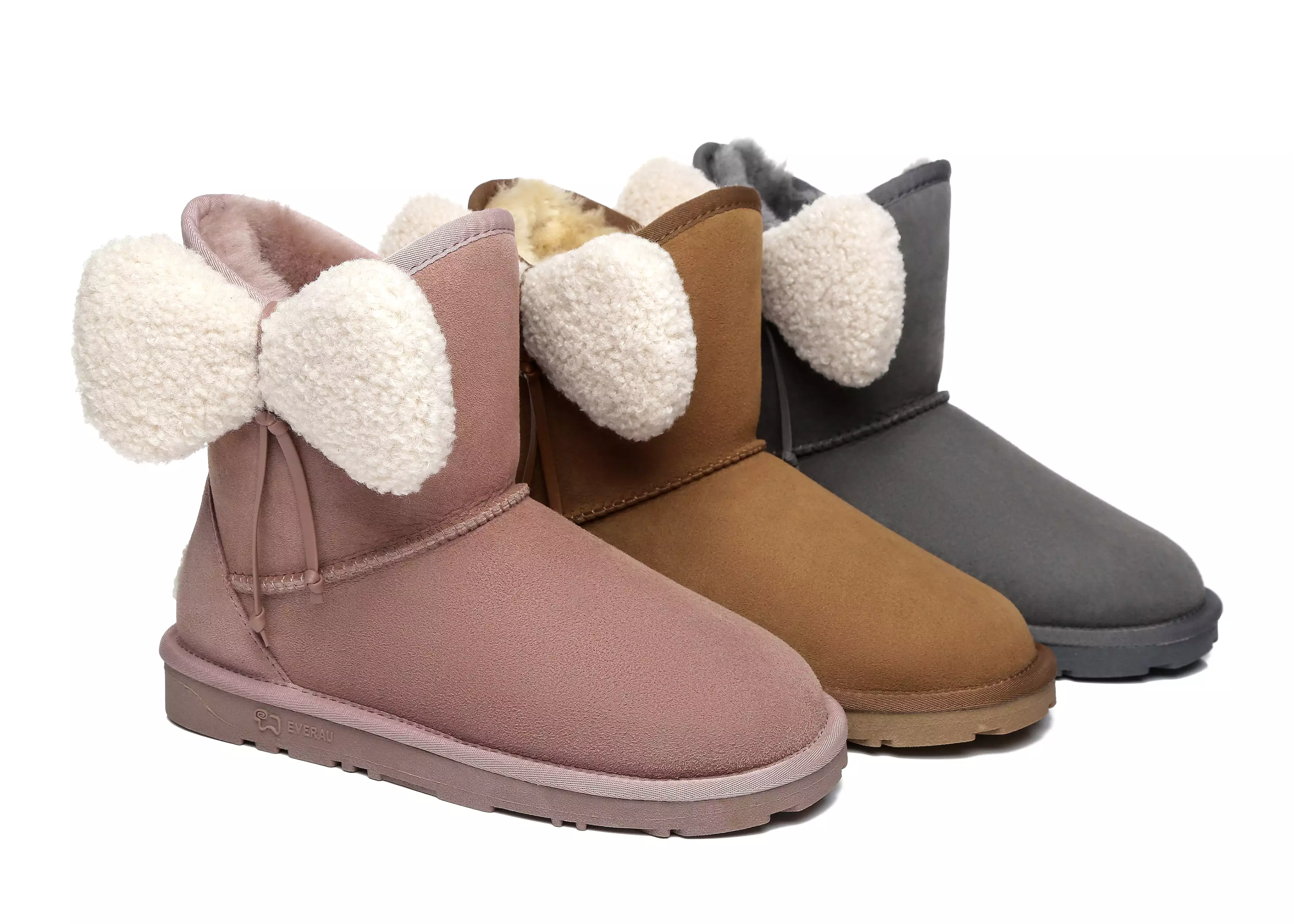 EVERAU Women Mini Sheepskin Boots With Bow Vela