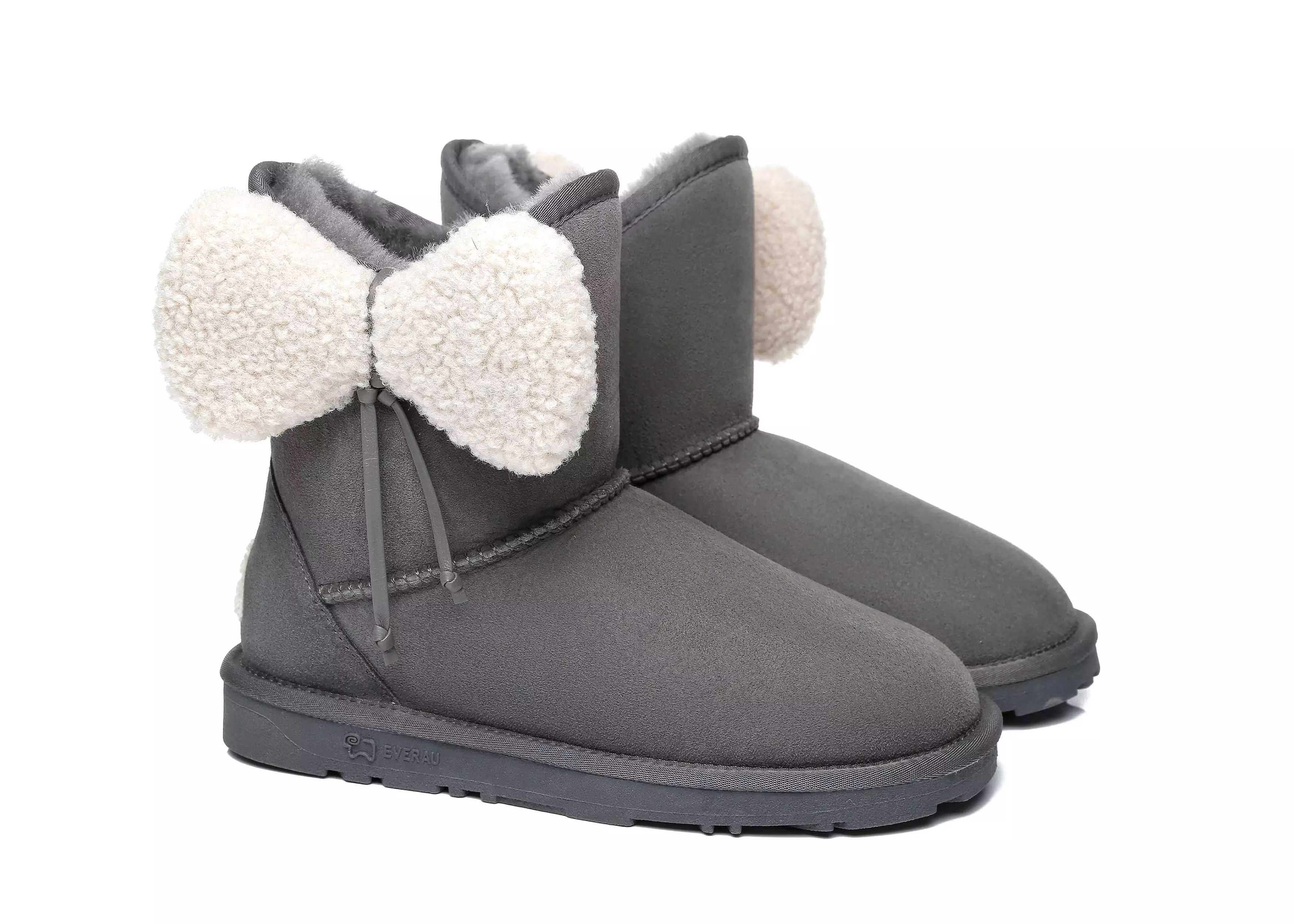 EVERAU Women Mini Sheepskin Boots With Bow Vela