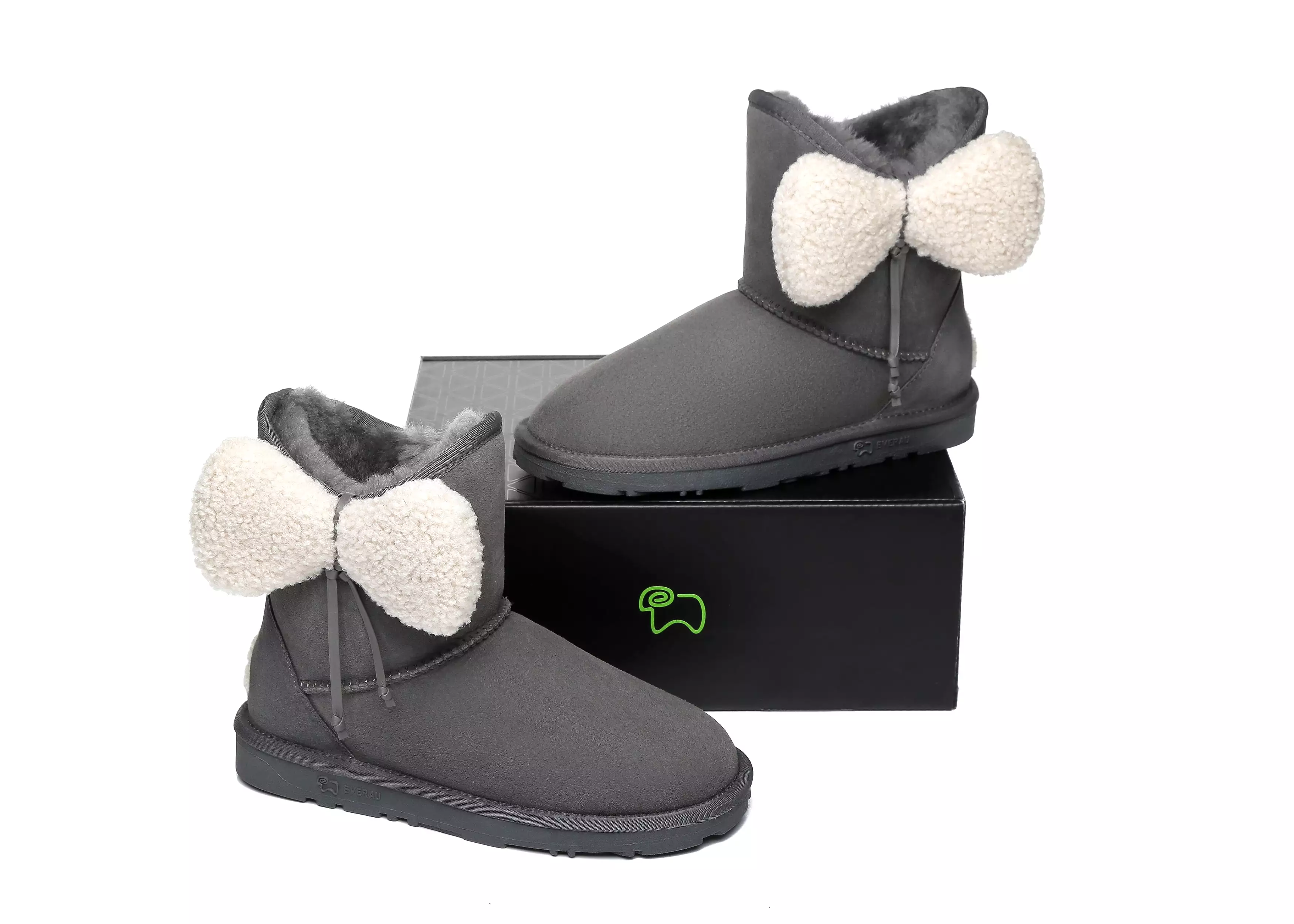 EVERAU Women Mini Sheepskin Boots With Bow Vela