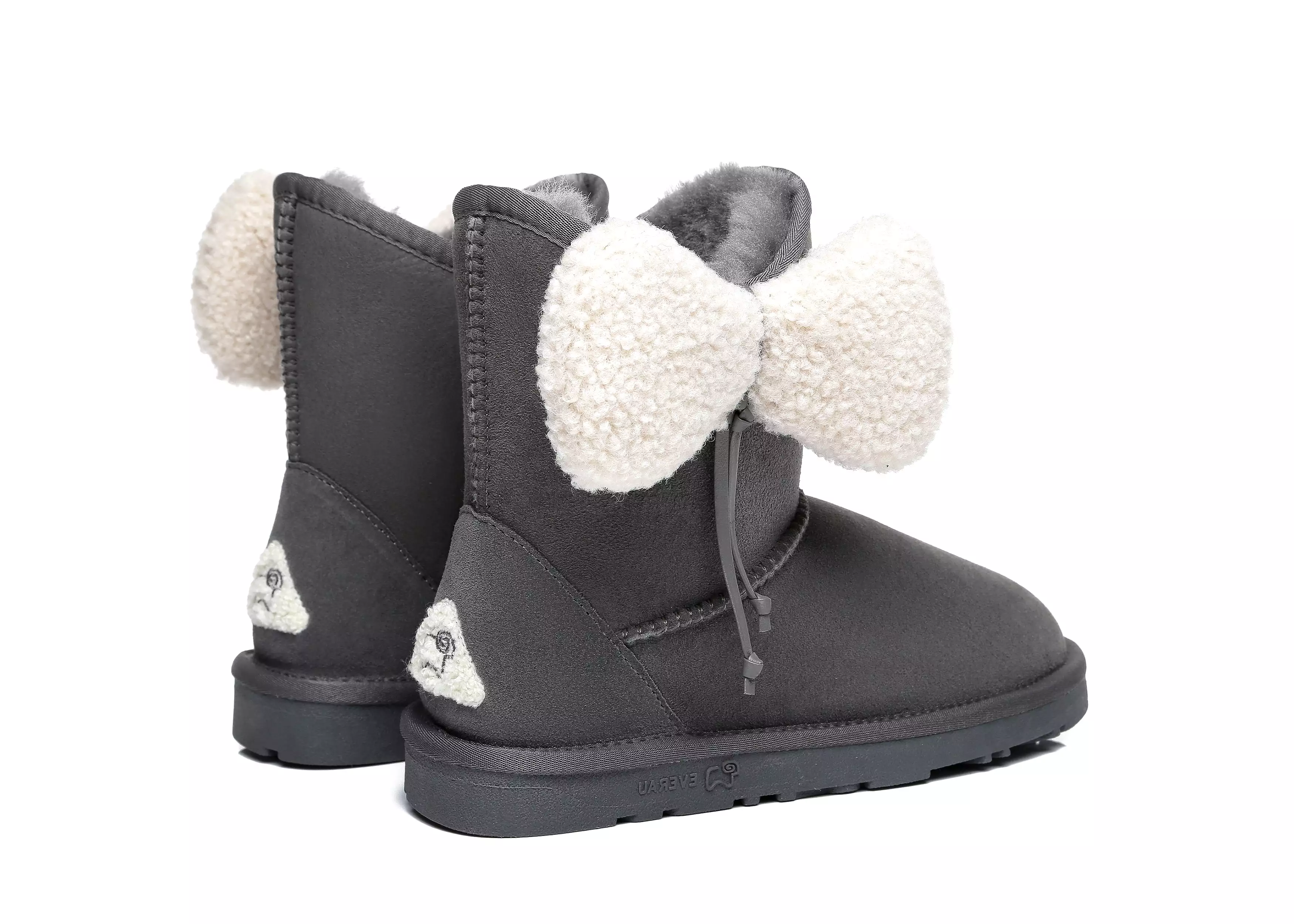 EVERAU Women Mini Sheepskin Boots With Bow Vela