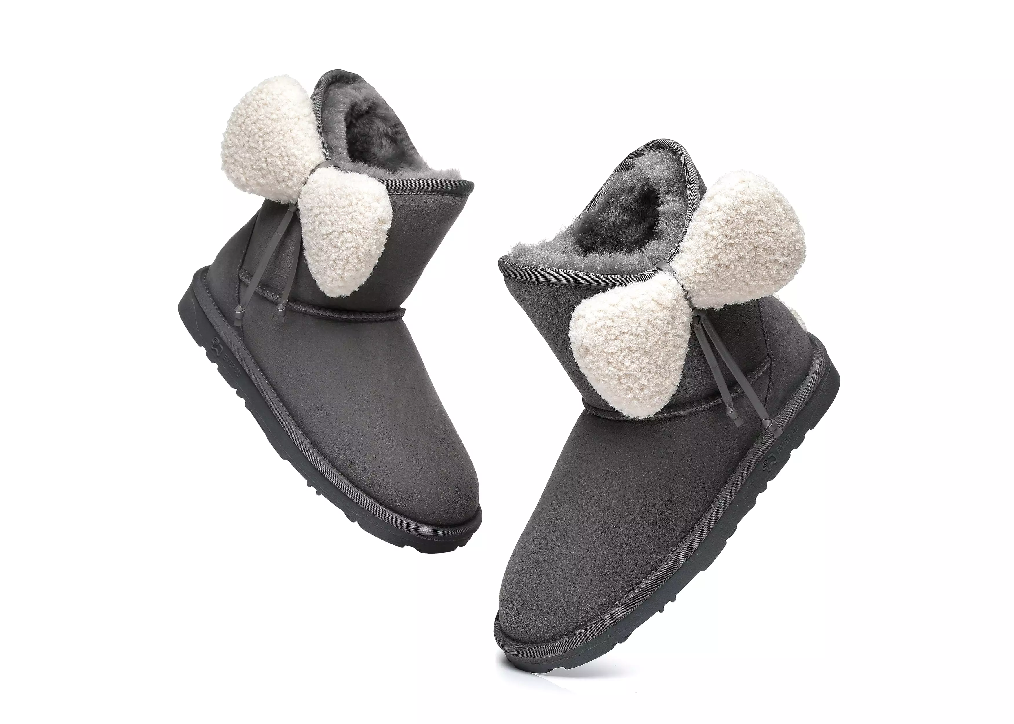 EVERAU Women Mini Sheepskin Boots With Bow Vela