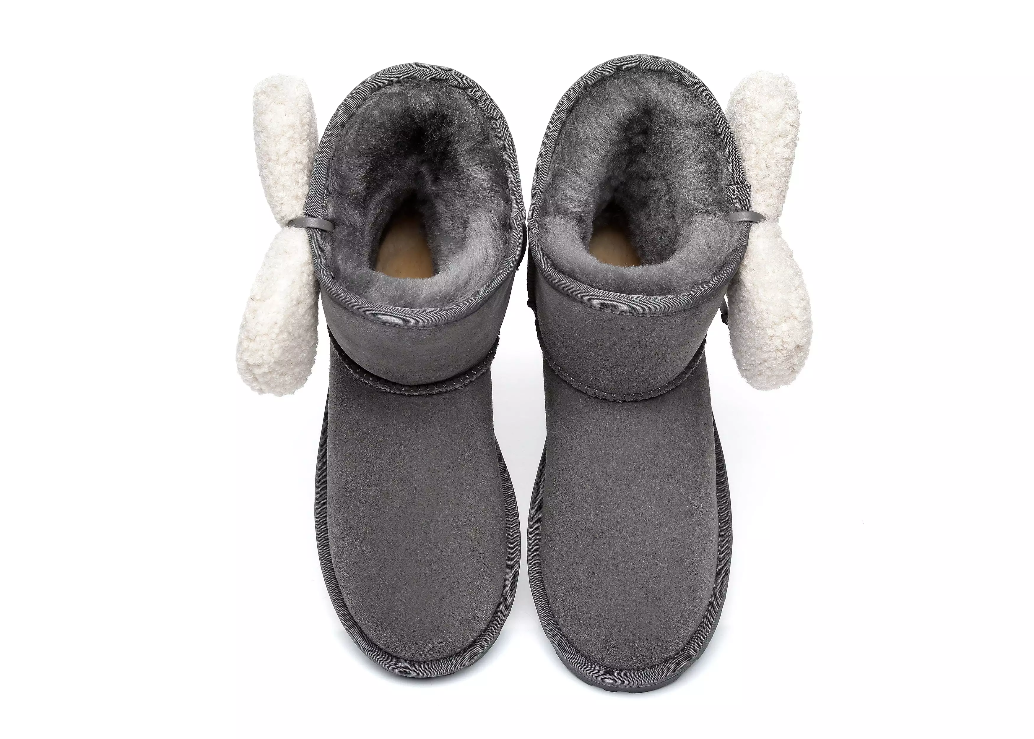 EVERAU Women Mini Sheepskin Boots With Bow Vela