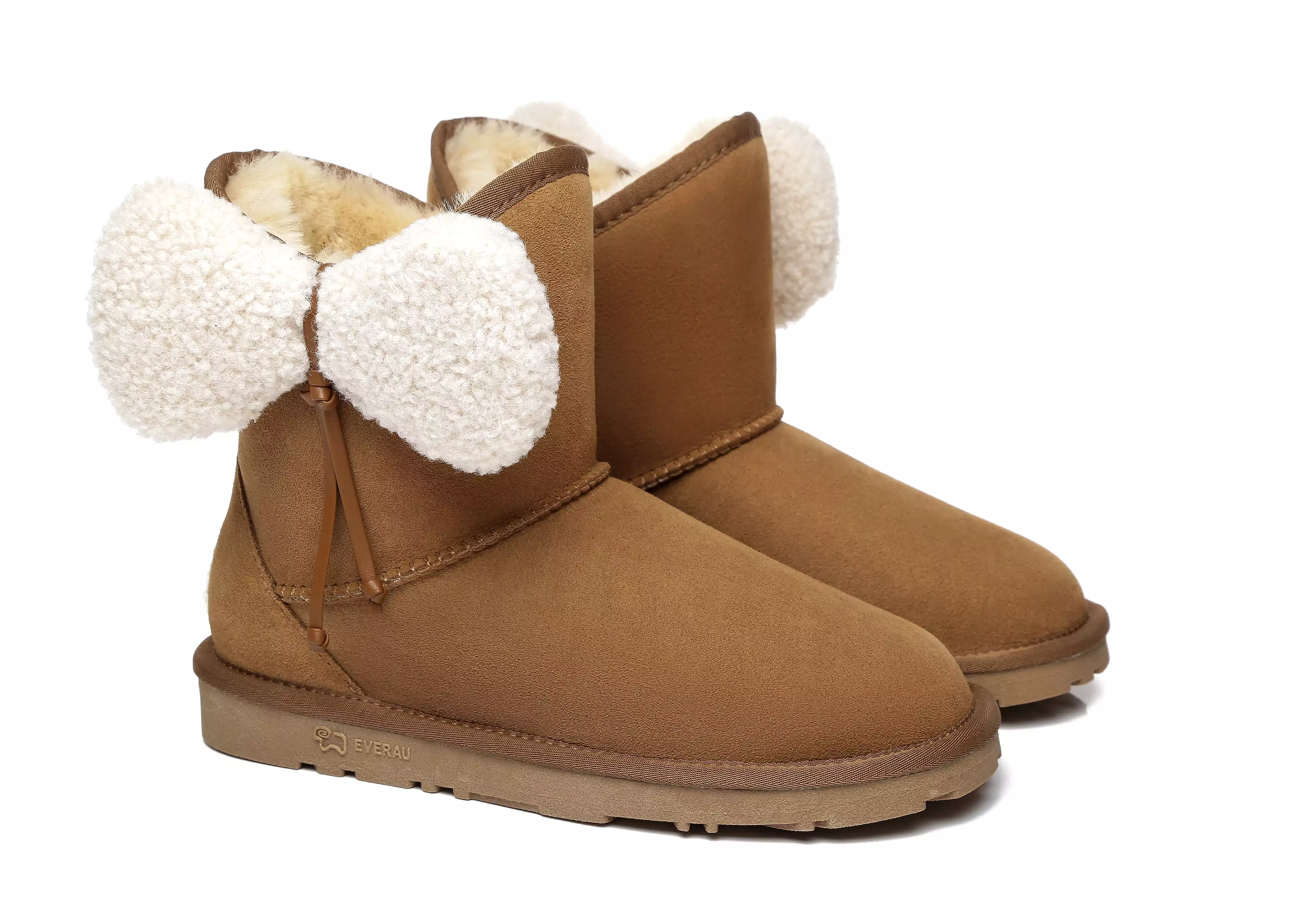 EVERAU Women Mini Sheepskin Boots With Bow Vela